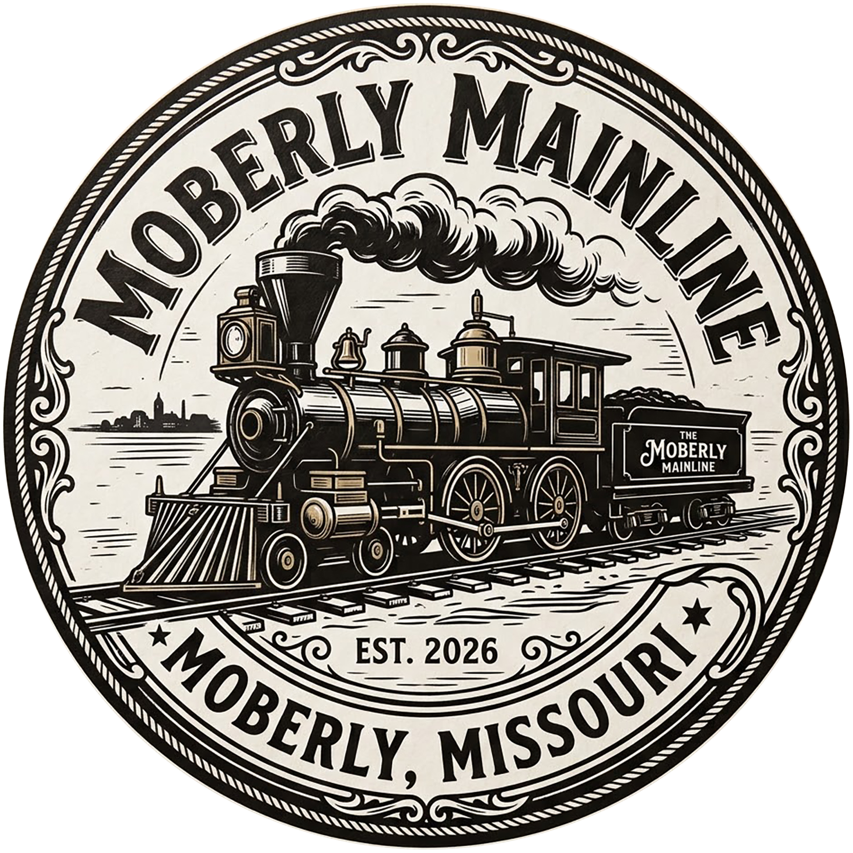 Moberly Mainline logo — steam locomotive, Moberly, Missouri